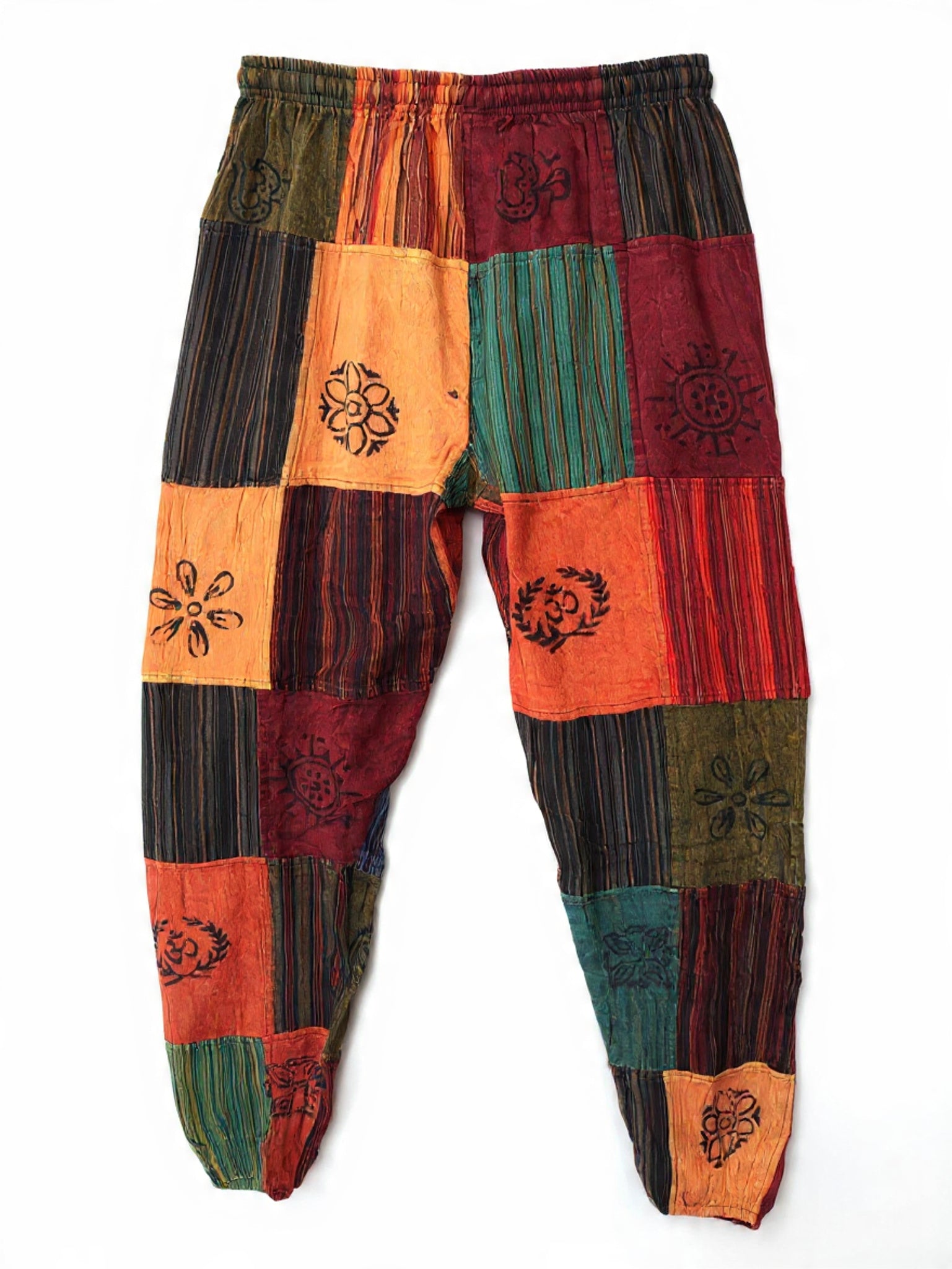 Pantaloni Patchwork Multicolore con Stampe Etniche