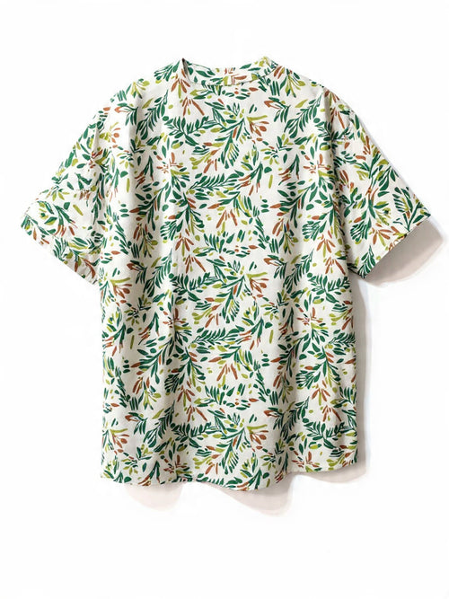 Camicia Coreana "Mandala Ocean" in Cotone Leggero - Verde