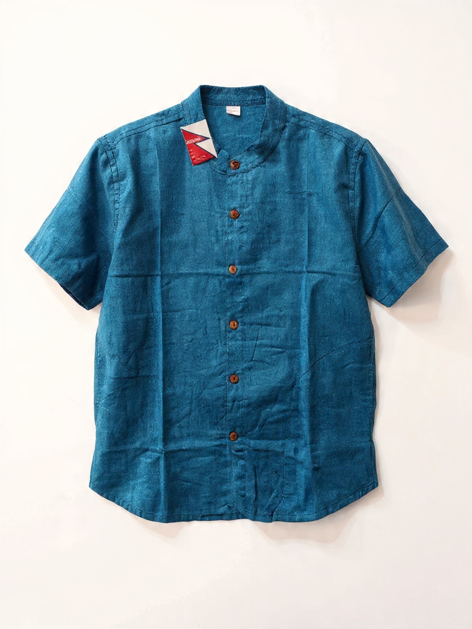 Camicia Coreana a Maniche Corte - Blu