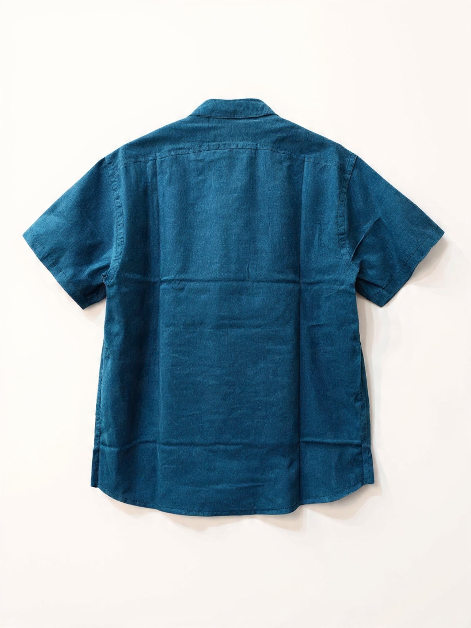 Camicia Coreana a Maniche Corte - Blu