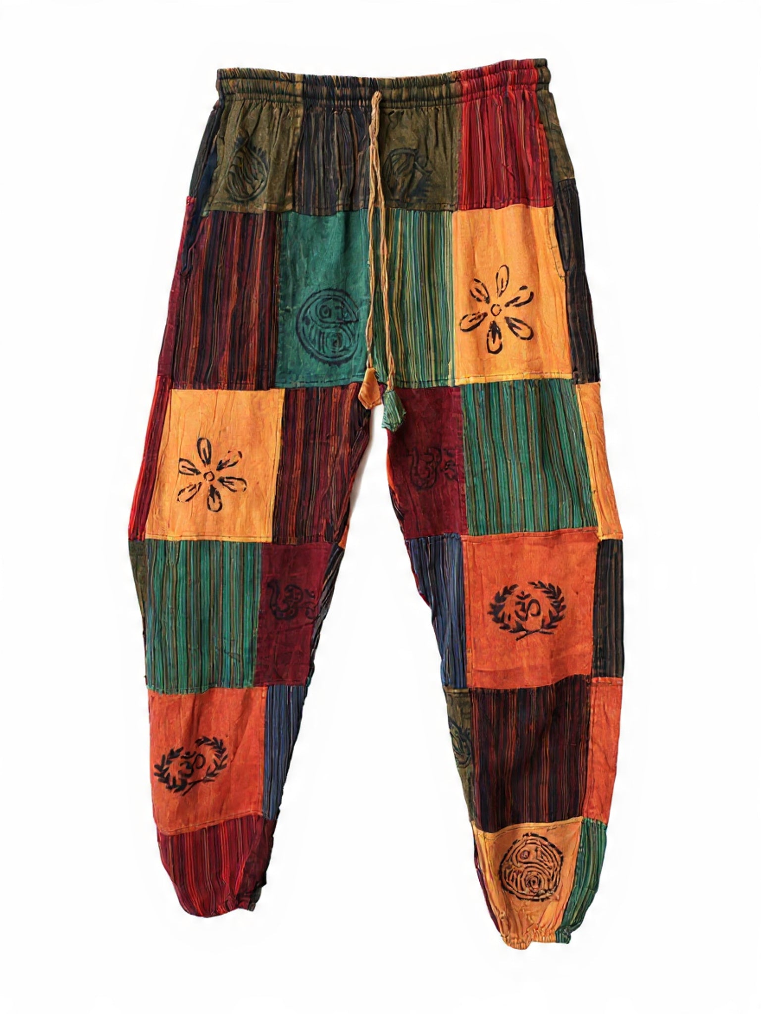 Pantaloni Patchwork Multicolore con Stampe Etniche