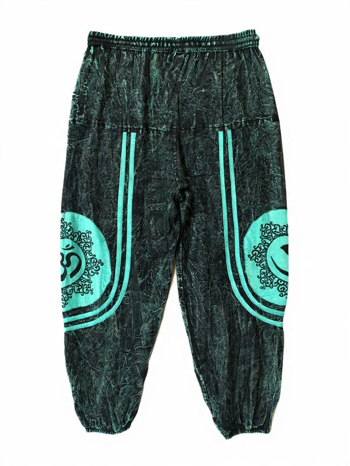 Pantaloni Harem "Om Mandala" Effetto Stone Wash (Nero e Turchese)