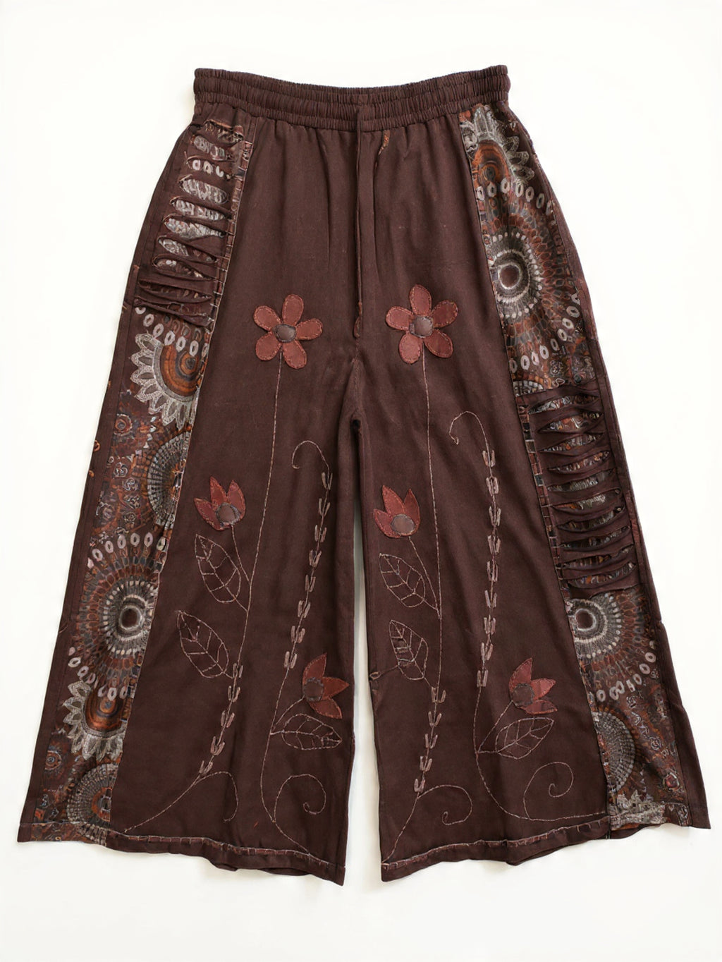 Pantaloni Svasati "Madre Terra" con Ricami Floreali e Intrecci