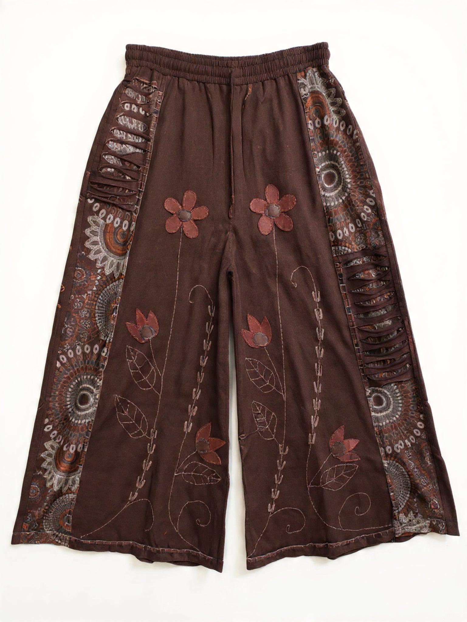 Pantaloni Svasati "Madre Terra" con Ricami Floreali e Intrecci
