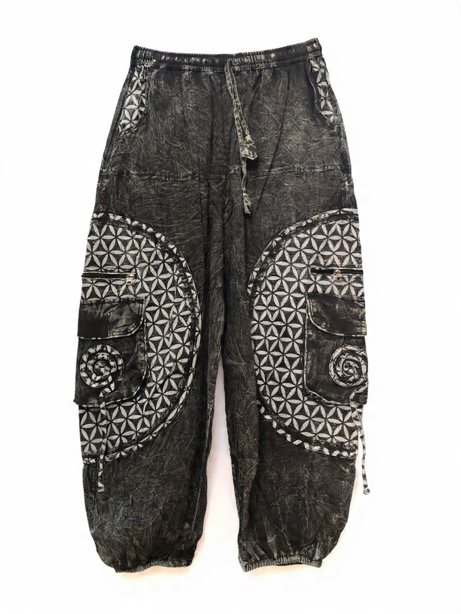 Pantaloni Cargo "Fiore della Vita" Stone Wash